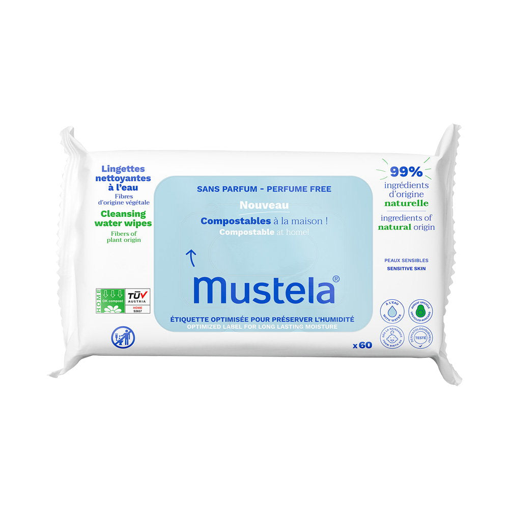 Set, Mustela, Compostable, Water, Cleansing Wipes, 60 pcs